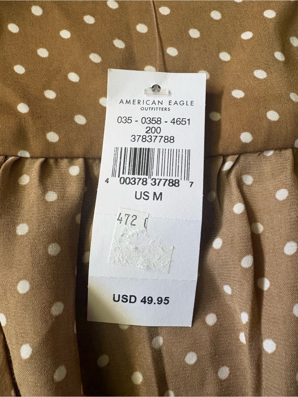 American Eagle Outfitters Silky Long Sleeve Tie-Front Brown Polkadot Top - Picture 5 of 7